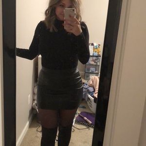 High rise leather skirt